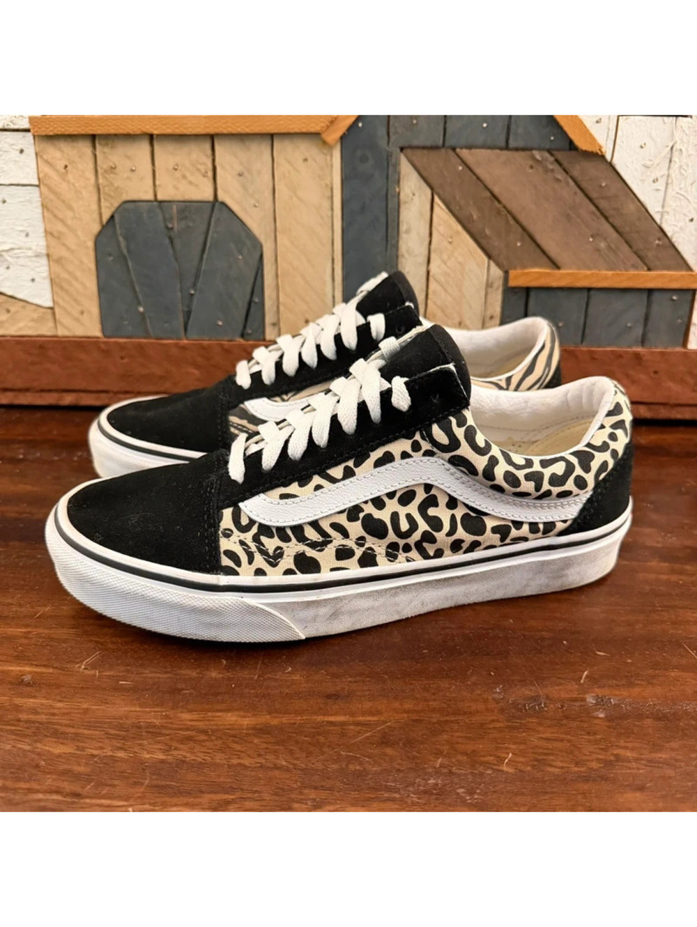 Vans Old Skool Animal Print Mix Zebra Leopard Low Top Sneakers Womens 8 Mens 6.5